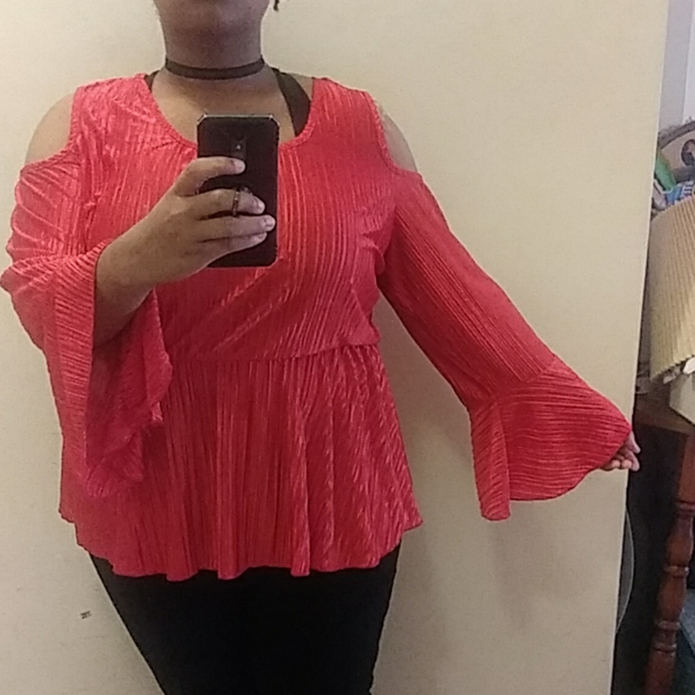 Ashley Stewart orange pleated shirt